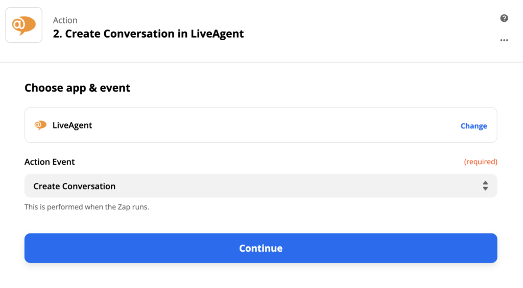 Настройка действия LiveAgent в Zapier